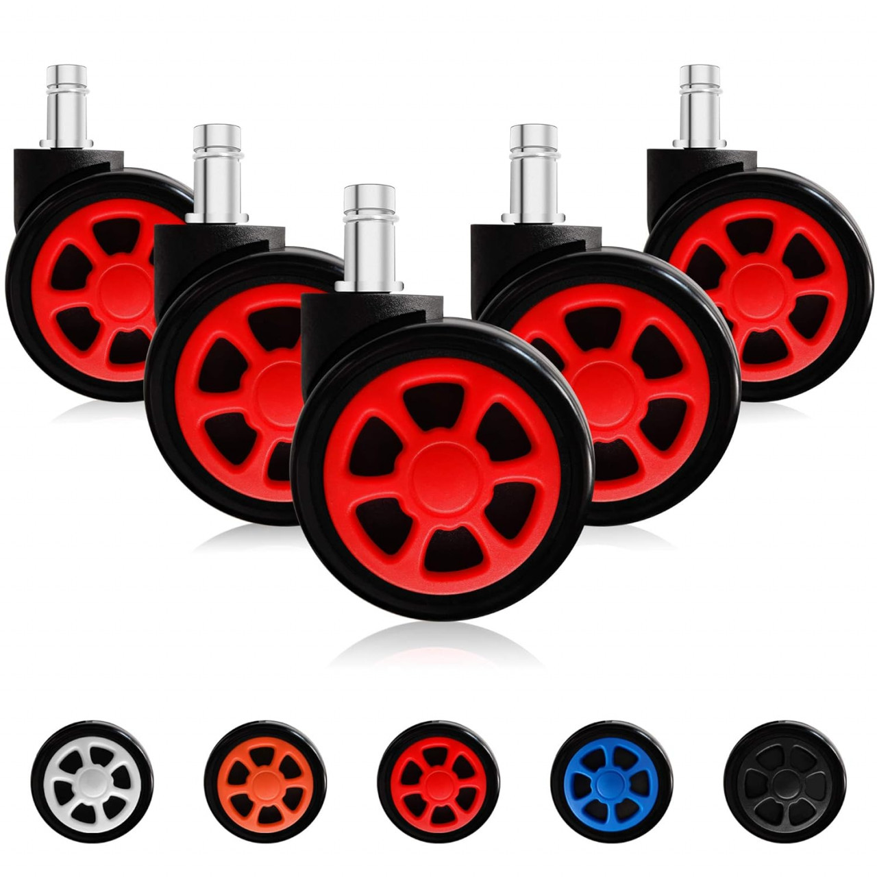 Set de 5 roti pentru scaunul de birou TIANSHU, poliuretan/metal, negru/rosu/argintiu, 60 x 54 x 83 mm