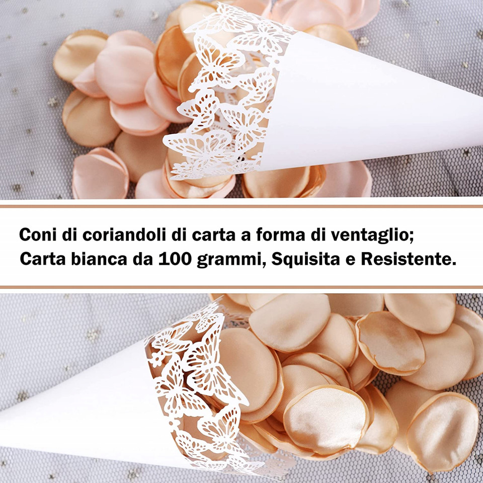 Poze Set de 50 conuri pentru nunta Wolfteeth, alb, hartie, model fluture, 14 x 14 cm