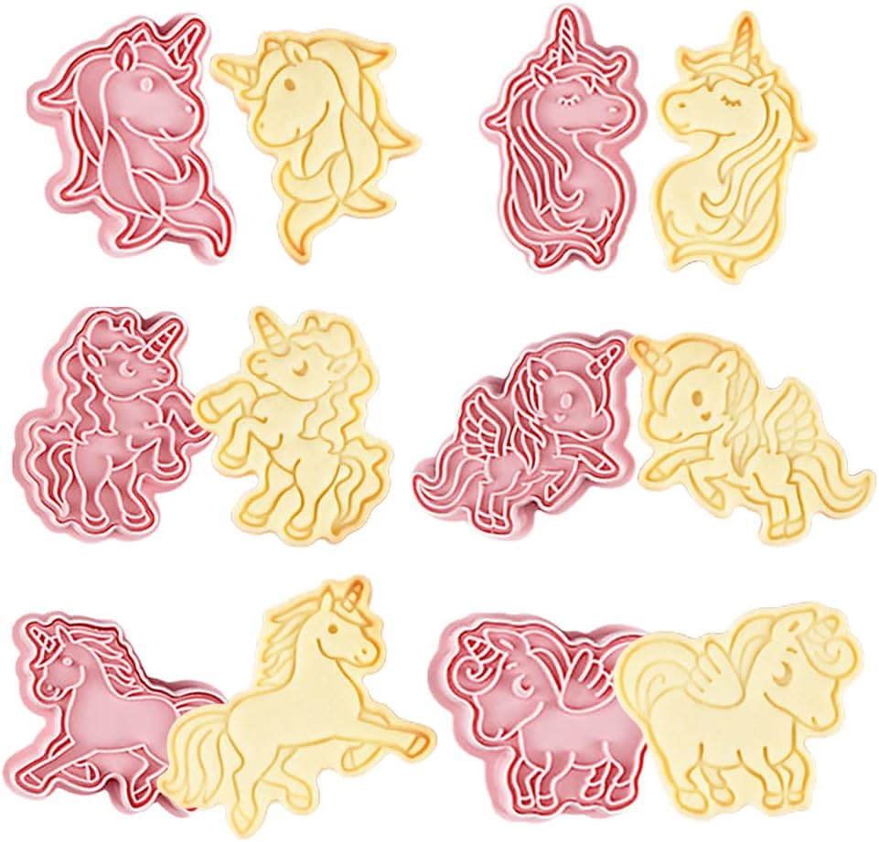 Set de 6 forme pentru prajituri Simmpu, model unicorni, silicon, roz chilipirul-zilei.ro/