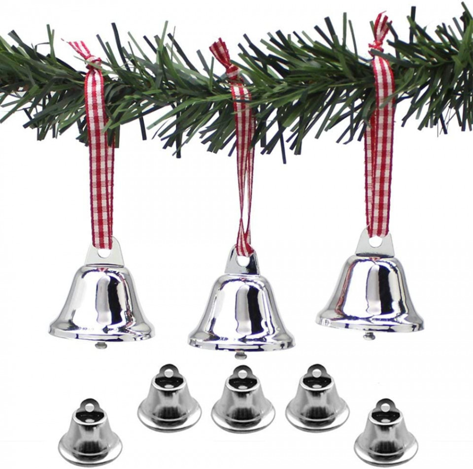 Poze Set de 70 clopotei pentru brad Hpamba, metal, argintiu, 25 x 16 mm