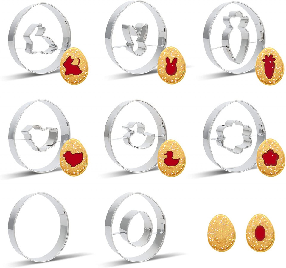 Set de 8 forme pentru prajituri Sinwind, model Paste, otel inoxidabil, argintiu, 7 x 5,5 cm