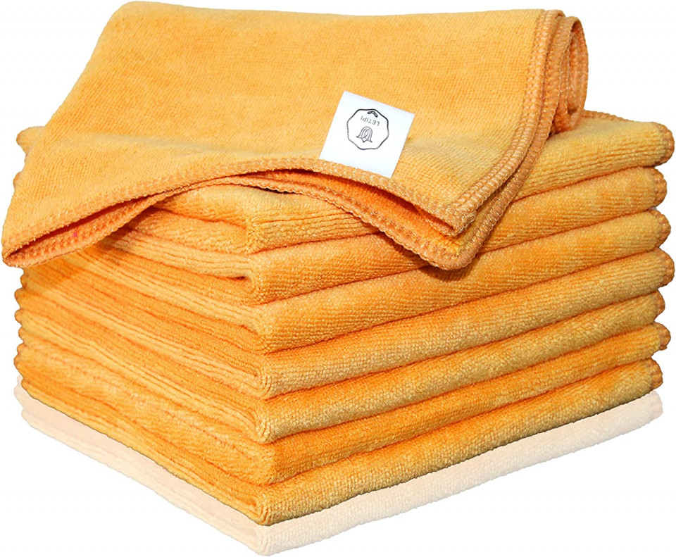 Set de 8 lavete de curatare, poliester/microfibra, portocaliu, 25 x 25 cm