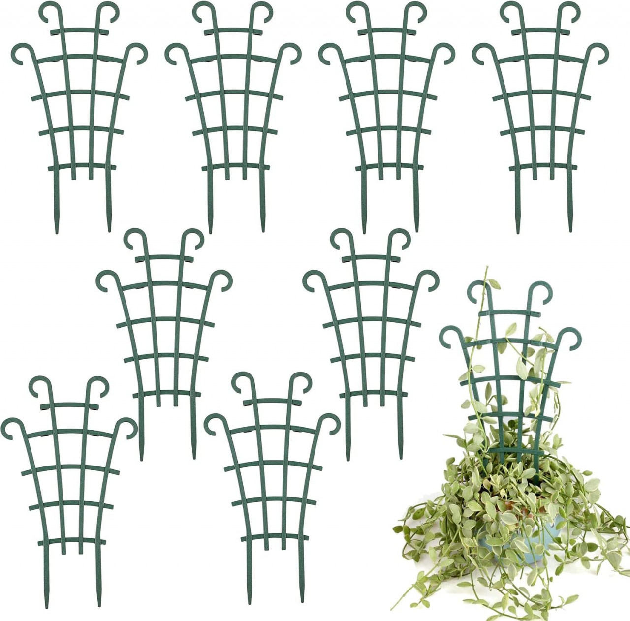 Set de 8 suporturi pentru plante YeahBoom, plastic, verde, 15,5 x 26 cm