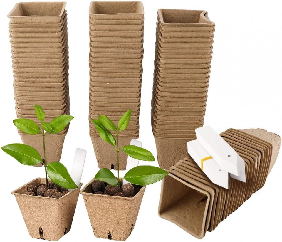 Set de 80 ghivece pentru plantat MSYU, turba, maro, 6 x 6 x 3 cm