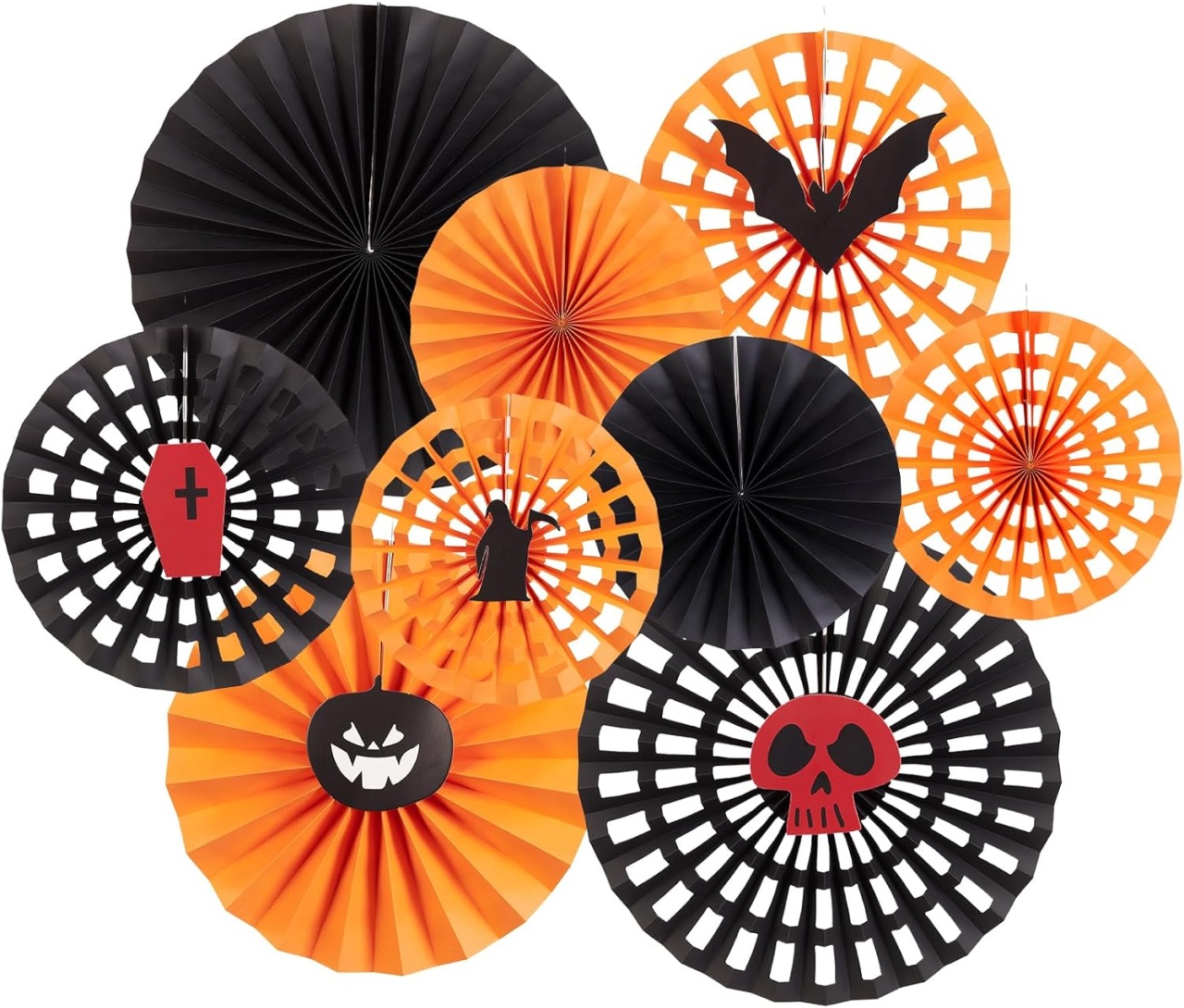 Set de 9 decoratiuni pentru Halloween Sunbeauty, hartie, portocaliu/negru/rosu