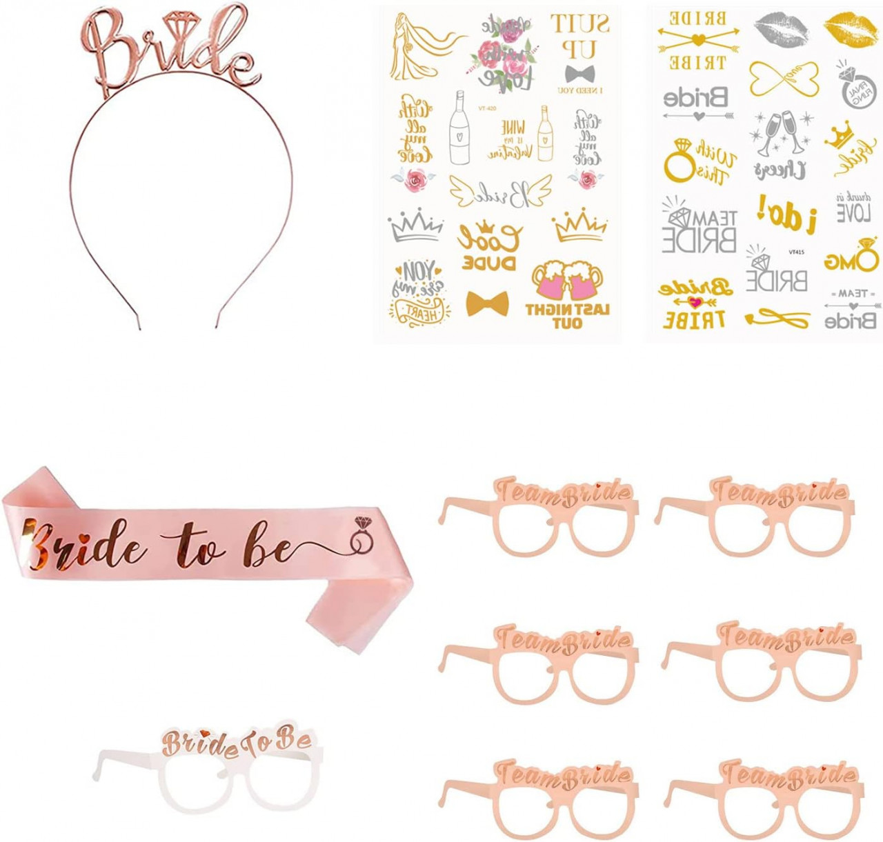 Set de accesorii pentru nunta Ahoao, PVC/satin/plastic, multicolor, 11 piese