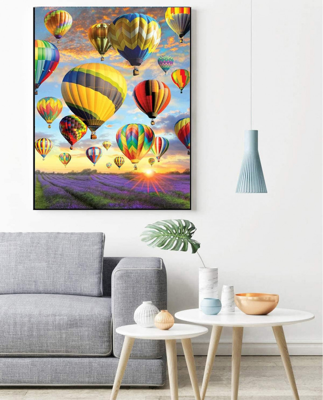 Set de creatie cu diamante Avalizard, model baloane cu aer, multicolor, panza/rasina, 30 x 40 cm