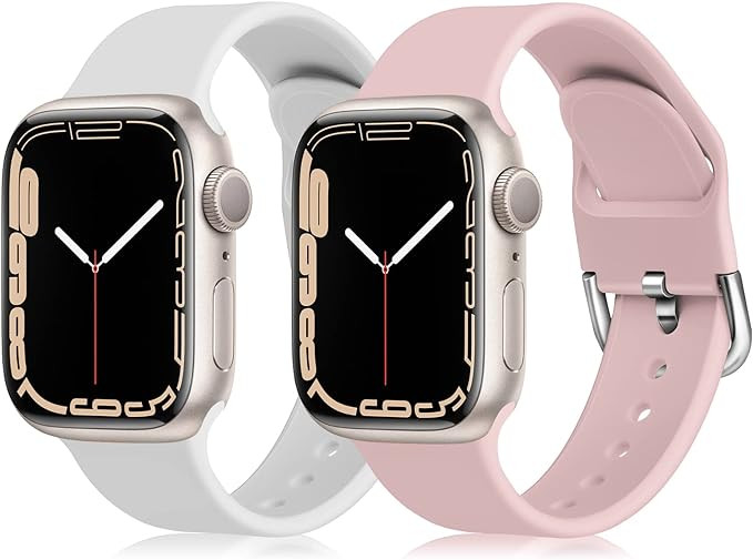 Set de doua bratari pentru Apple Watch Chinbersky, silicon, alb/roz, 42/44/45 mm