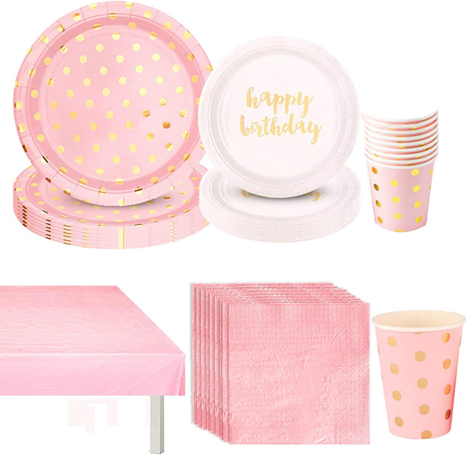 Set de masa pentru 8 persoane DreamJing, hartie, trandafir, 69 piese