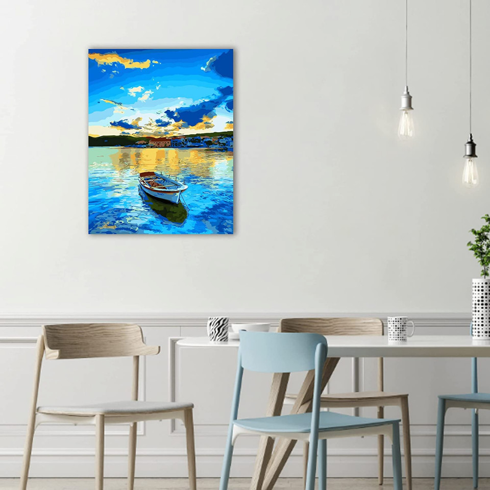 Poze Set de pictura cu numere Wonzom, vopsea acrilica, barca, 40 x 50 cm