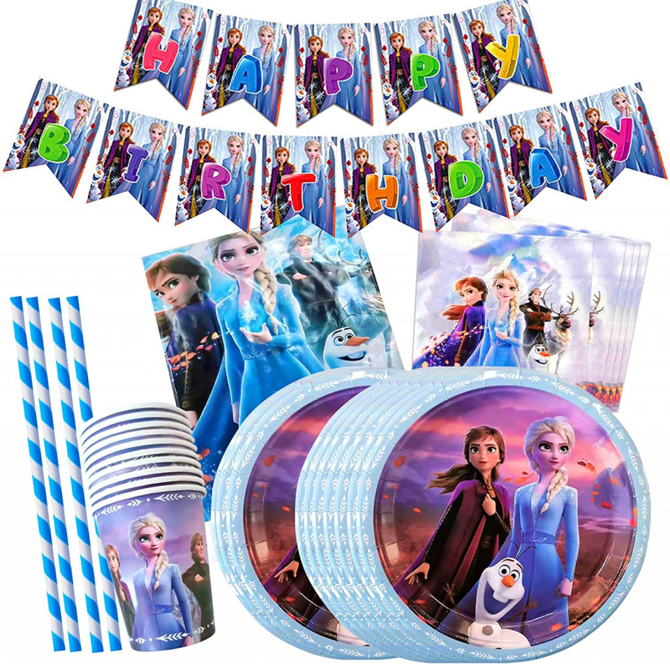 Set de tacamuri pentru petrecere Disney Frozen Yisscen, hartie, multicolor, 72 piese Accesorii