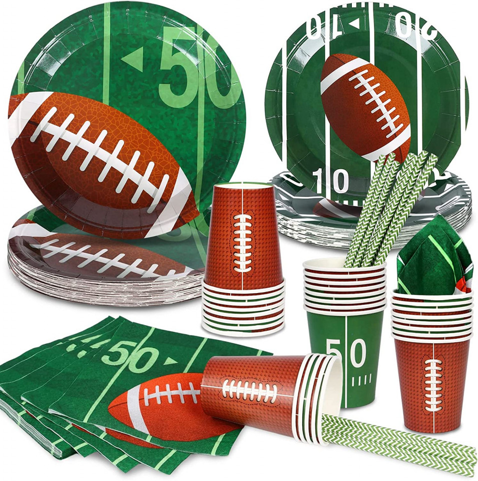 Set de vesela pentru petrecere DreamJing, carton, verde/alb/maro, 93 piese