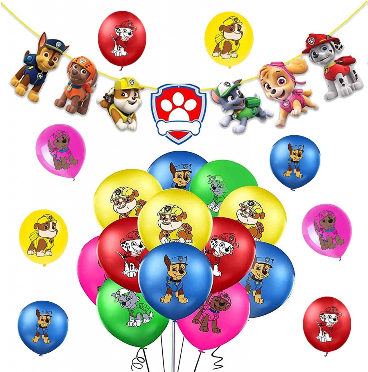 Set decoratiuni pentru petrecere Smileh, model Paw Patrol, latex/carton, multicolor, 21 piese