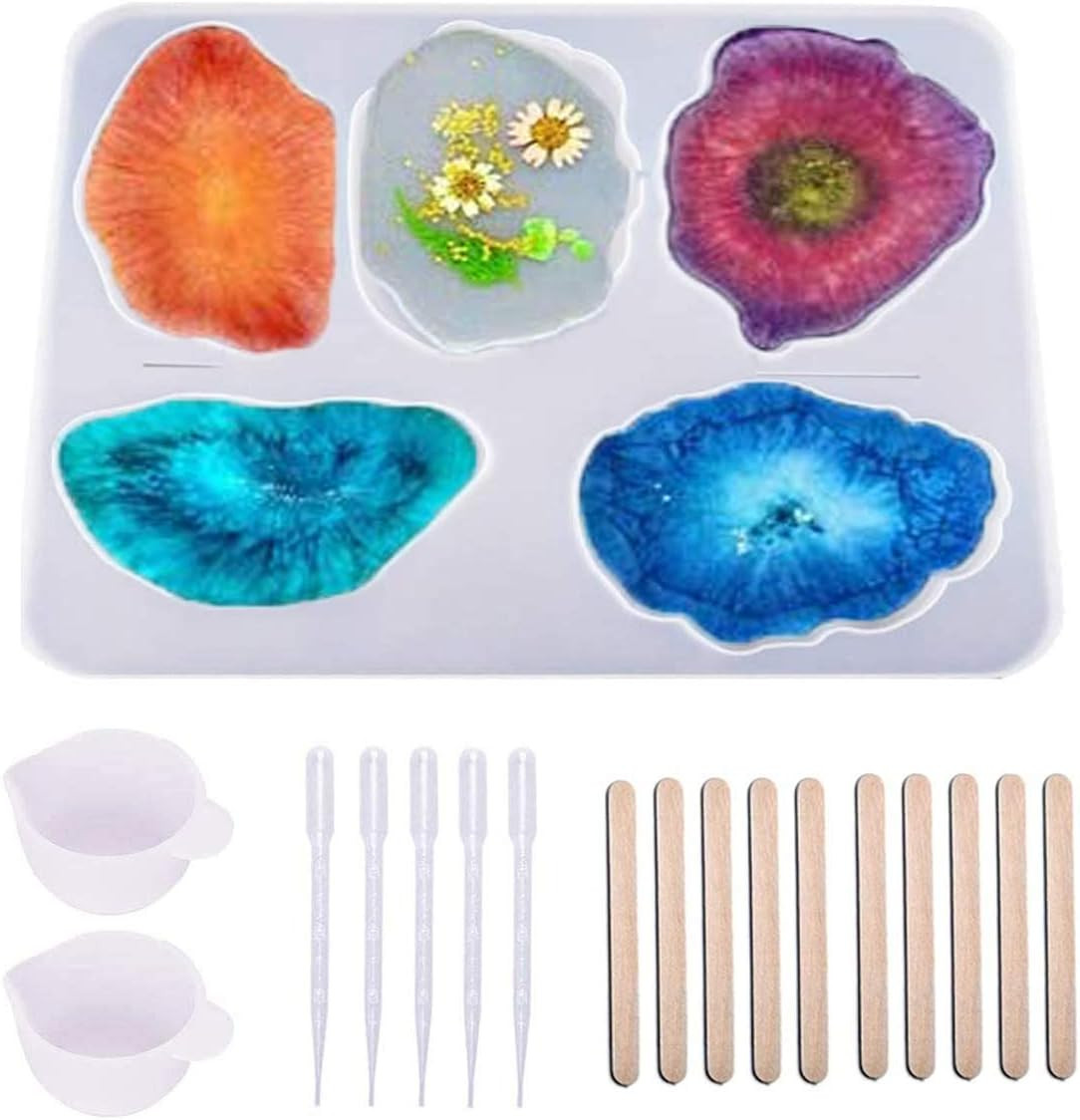Set matrita si accesorii pentru rasina epoxidica ALLTOP, silicon/lemn, alb/natur