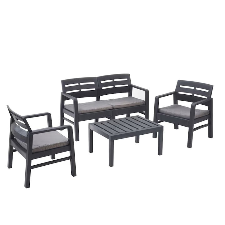 Set mobilier gradina/terasa, Progarden, JAVA, 4 piese, polipropilena, antracit, canapea 2 locuri 121x58x74 cm, 2 scaune 63x58x74 cm, masa 74x55x38