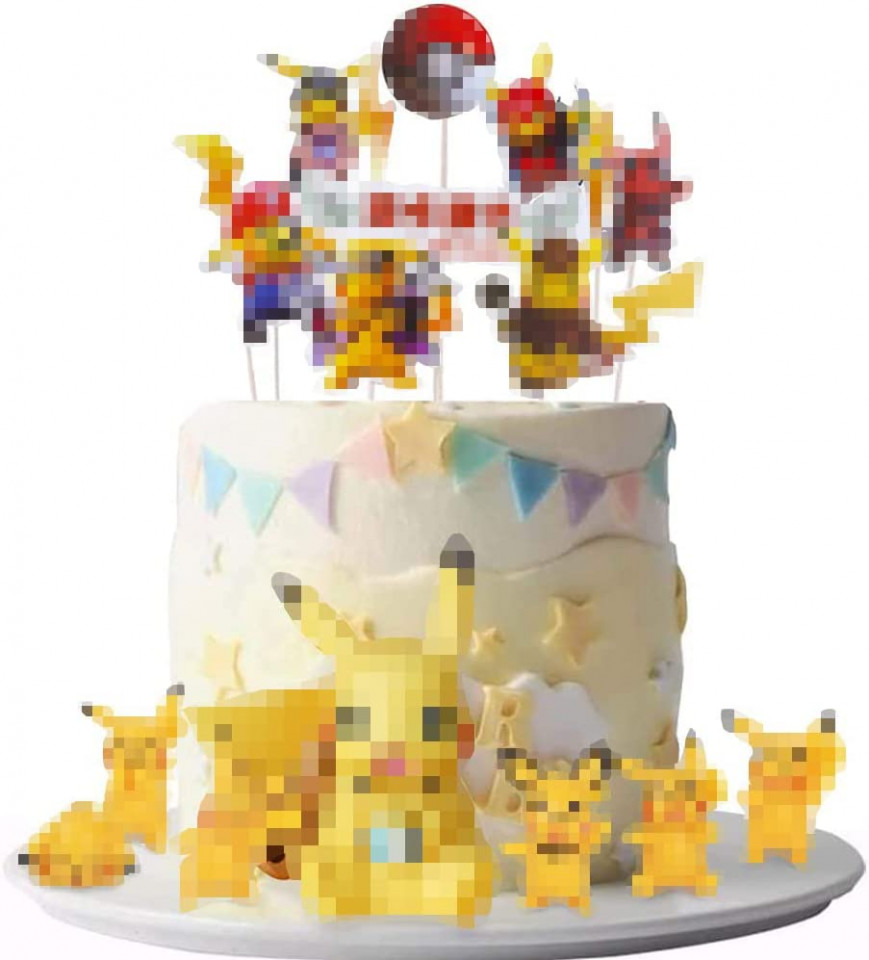 Set pentru decorare tort cu Pikachu Hilloly, multicolor, PVC, 18 bucati