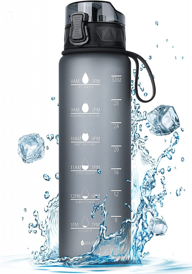 Sticla pentru apa FULDENT, plastic, gri mat, 1 L, alimente imagine 2022