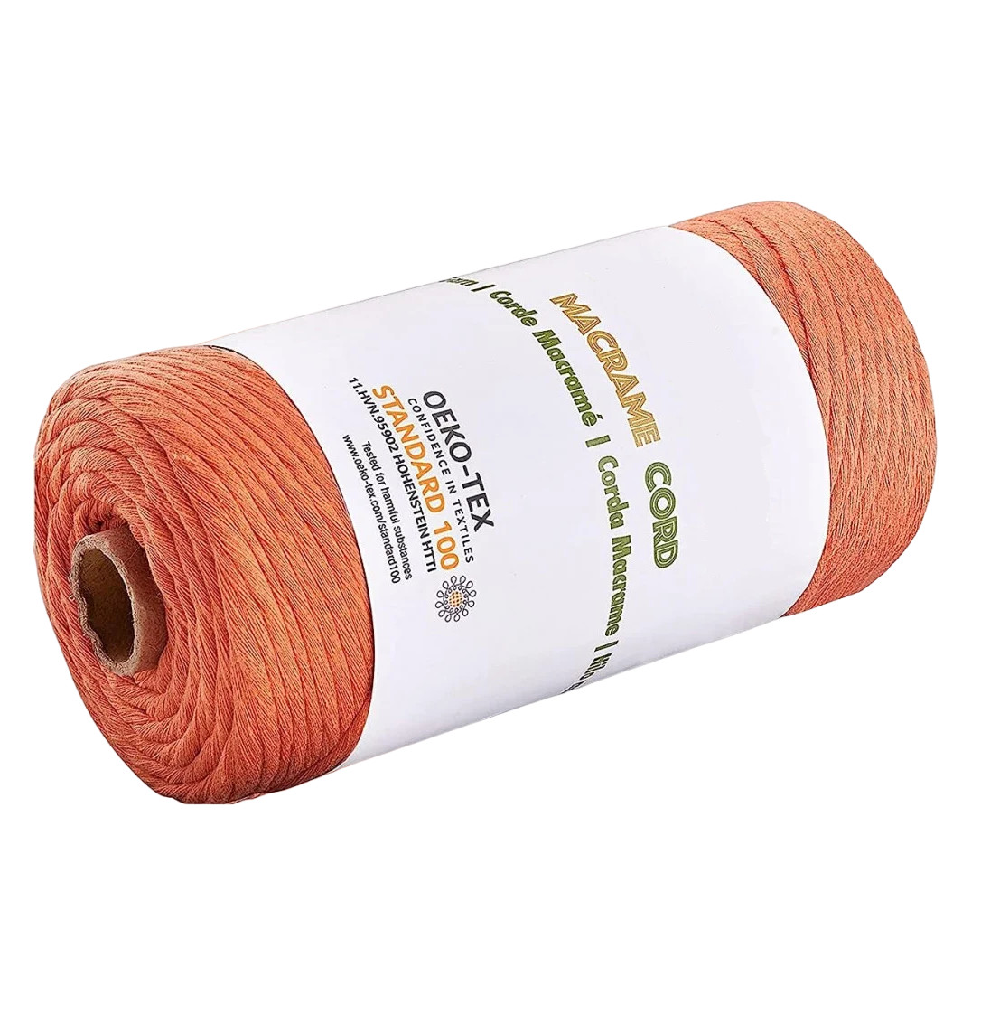 Sul de ata pentru macrame Aokkr, bumbac, portocaliu, 3 mm x 100 m