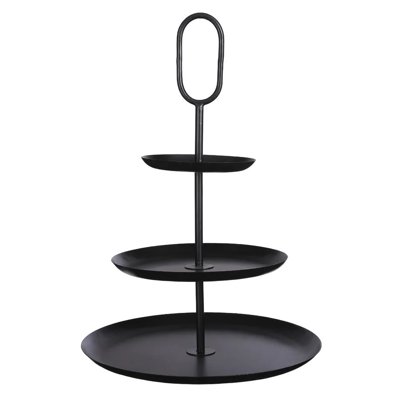 Suport pentru prajituri Moorhead, 3 nivele, metal, negru, 55 x 38 x 38 cm