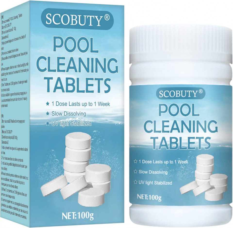 Tablete de clor pentru curatarea apei piscinei SCOBUTY, alb, 100 g 100% imagine 2022