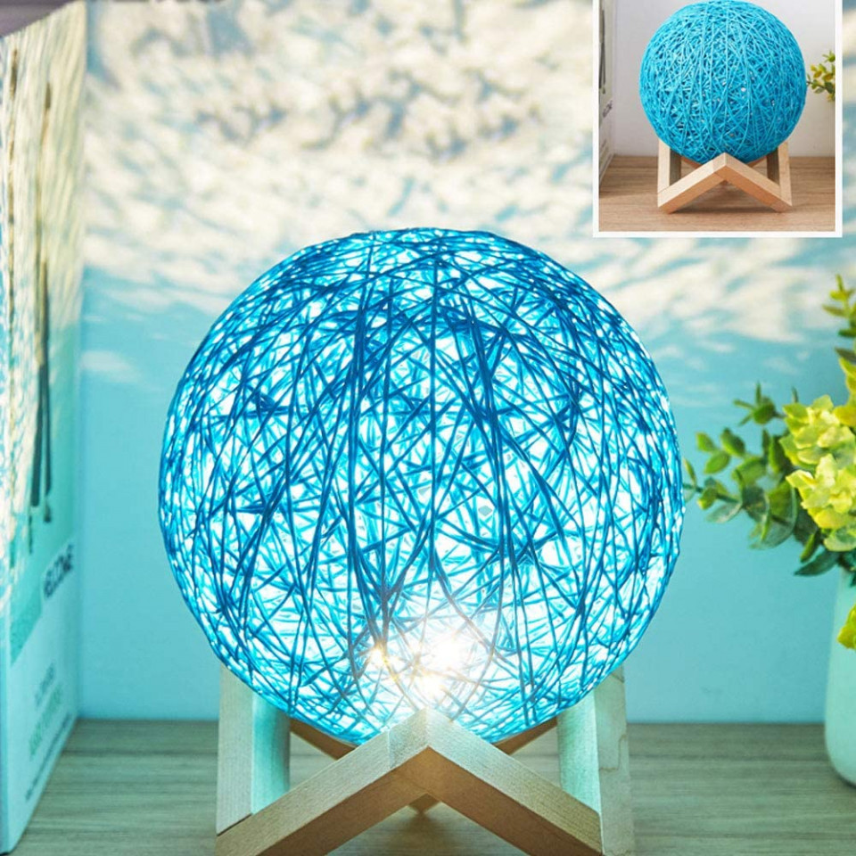 Veioza Rrzshop, LED, lemn/acril, natur/albastru, 18 x 15 cm