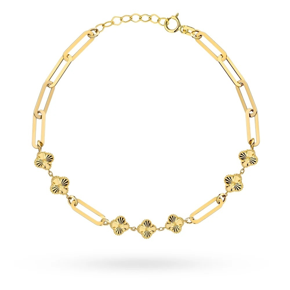 Brățară Aur 14K Zale Lungi și Trifoi Diamantat