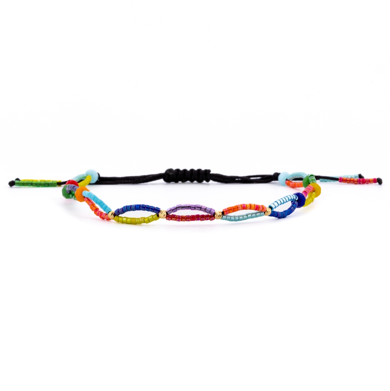 Bratara reglabila Paris pentru glezna/picior cu miyuki si 4 bilute din aur de 2.5 mm