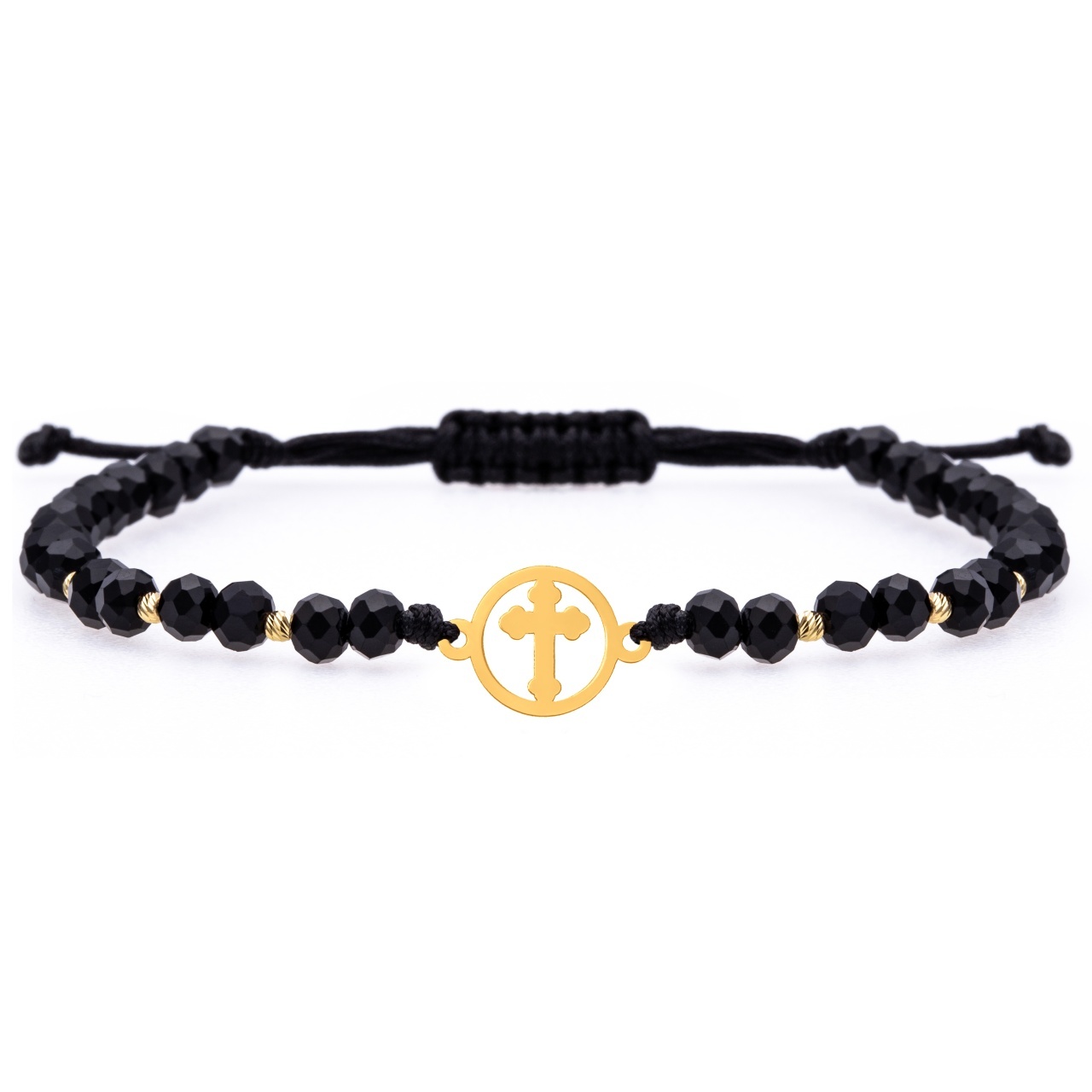 Bratara snur si cruciulita din aur 14k + bilute