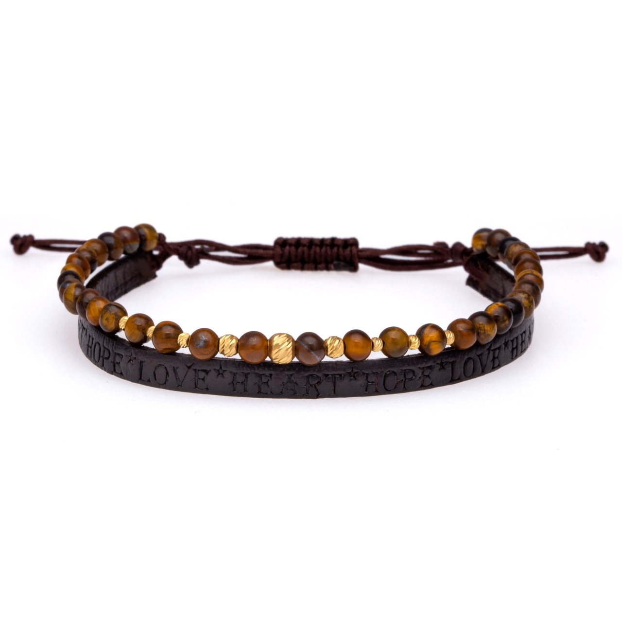 Brățară Tiger Eye din AUR 14K si Piele Naturală