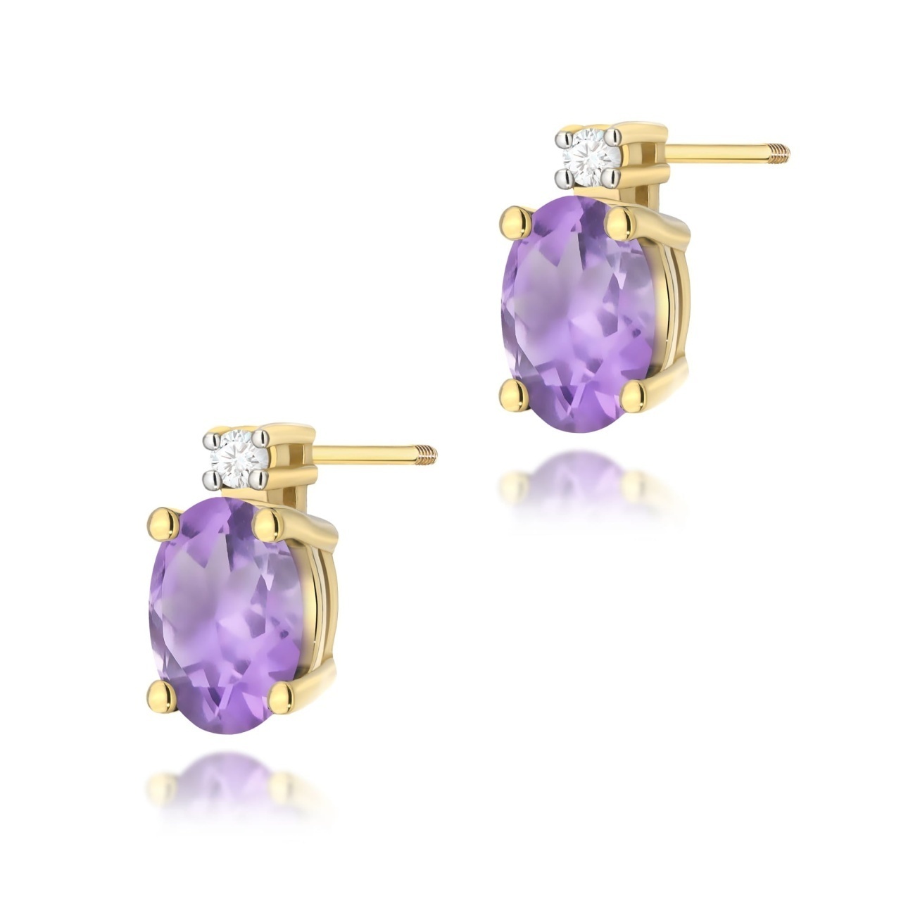 Cercei Aur 14K cu Ametist 0.40 ct si Diamante Naturale 0.03 ct Filet cu Protectie