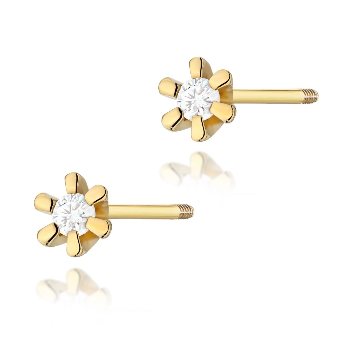 Cercei Aur 14K cu Diamant Natural 0.02 ct Filet cu Protectie