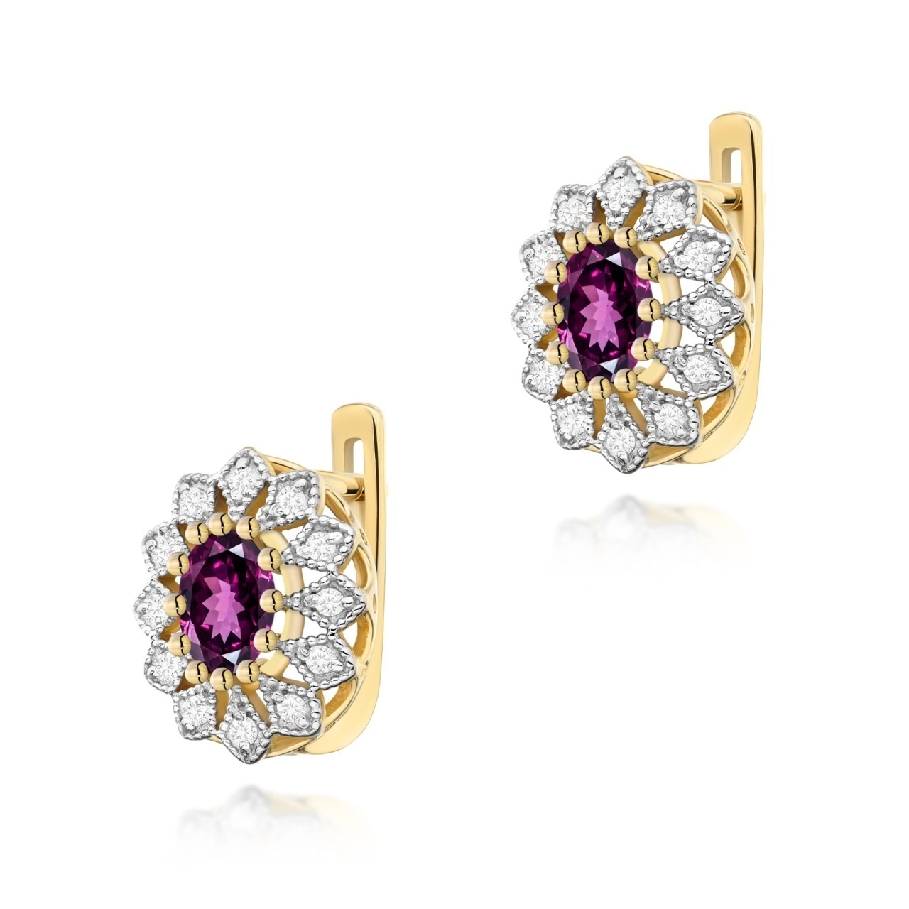 Cercei Aur 14K cu Rhodolite 0.50 ct si Diamante Naturale 0.21 ct
