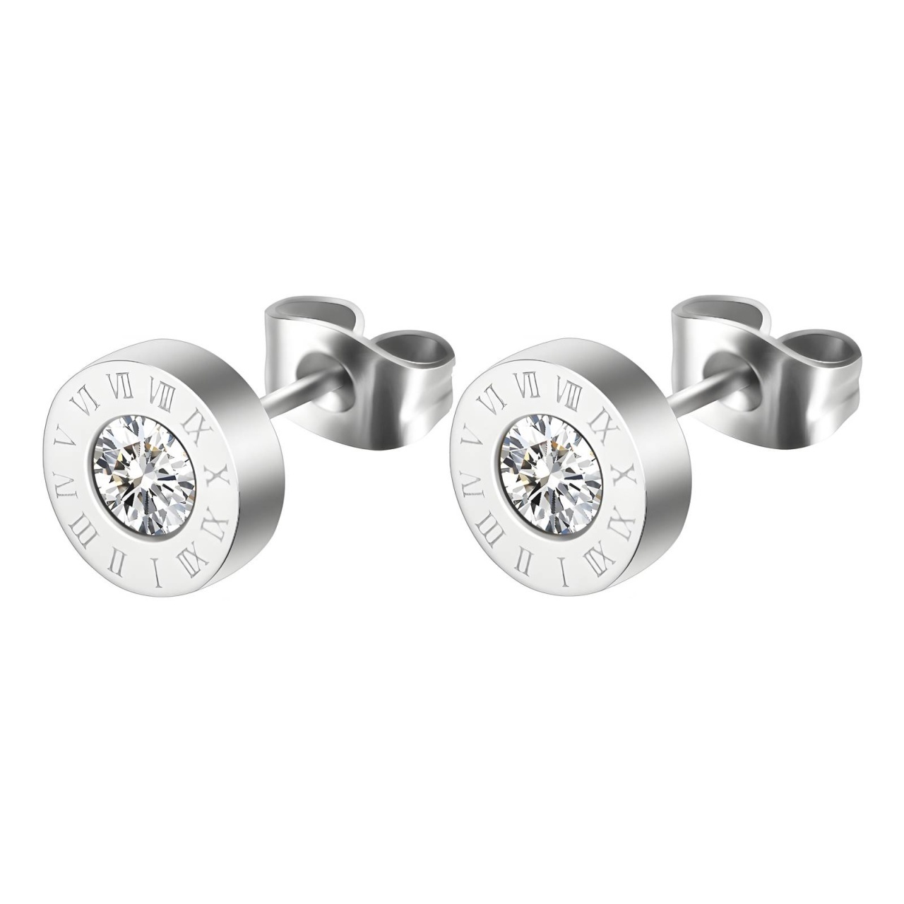 Cercei Timeless White din Inox placat cu AUR alb 18K