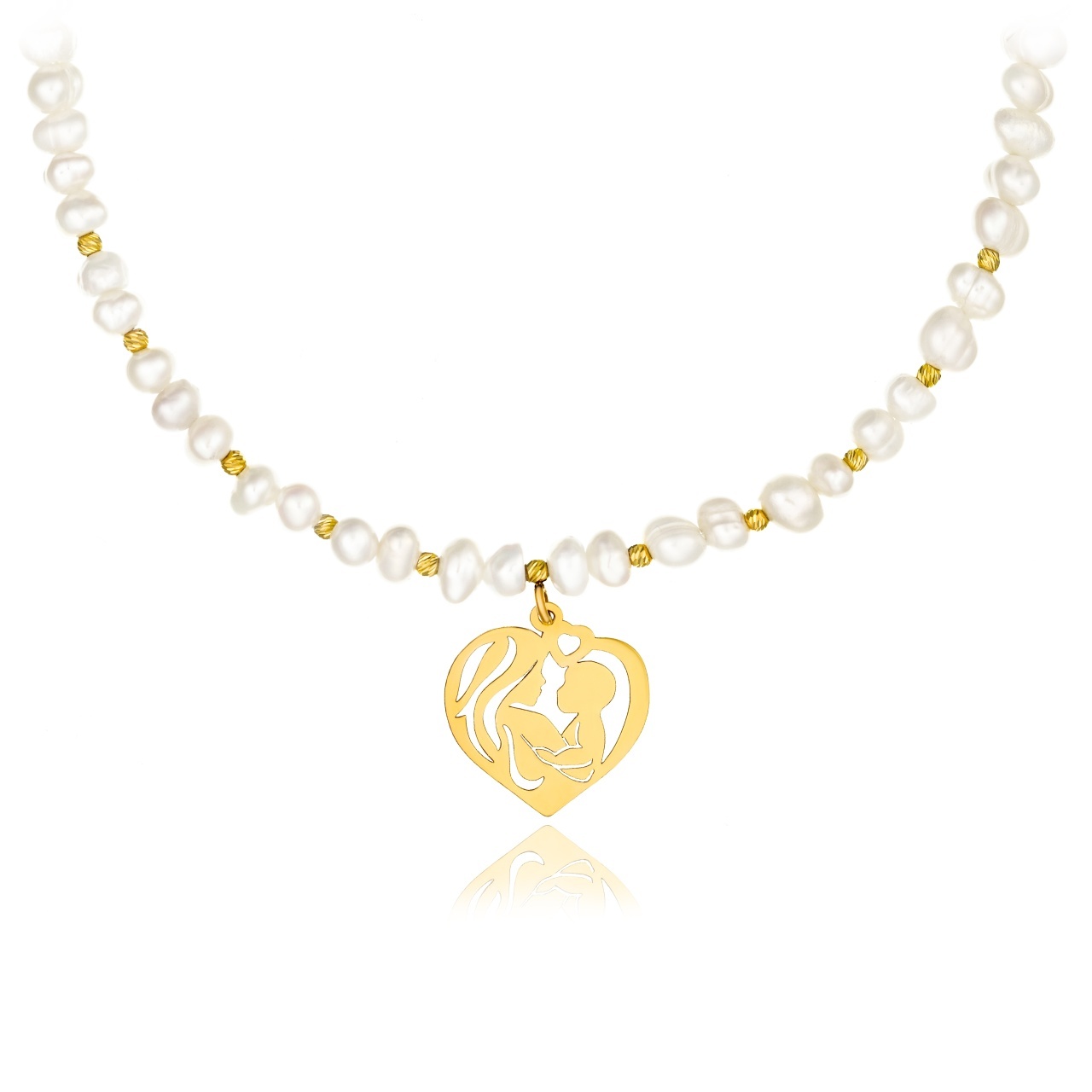 Colier cu Perle de cultura si 10 bilute 2mm din aur 14k