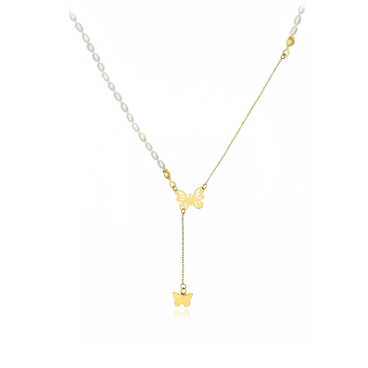 Colier Fly Butterfly cu Perle de Cultura si Aur 14K