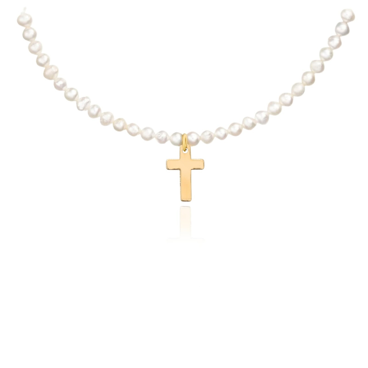 Colier Mini Pearl Cross cu Perle de Cultura și AUR 14K