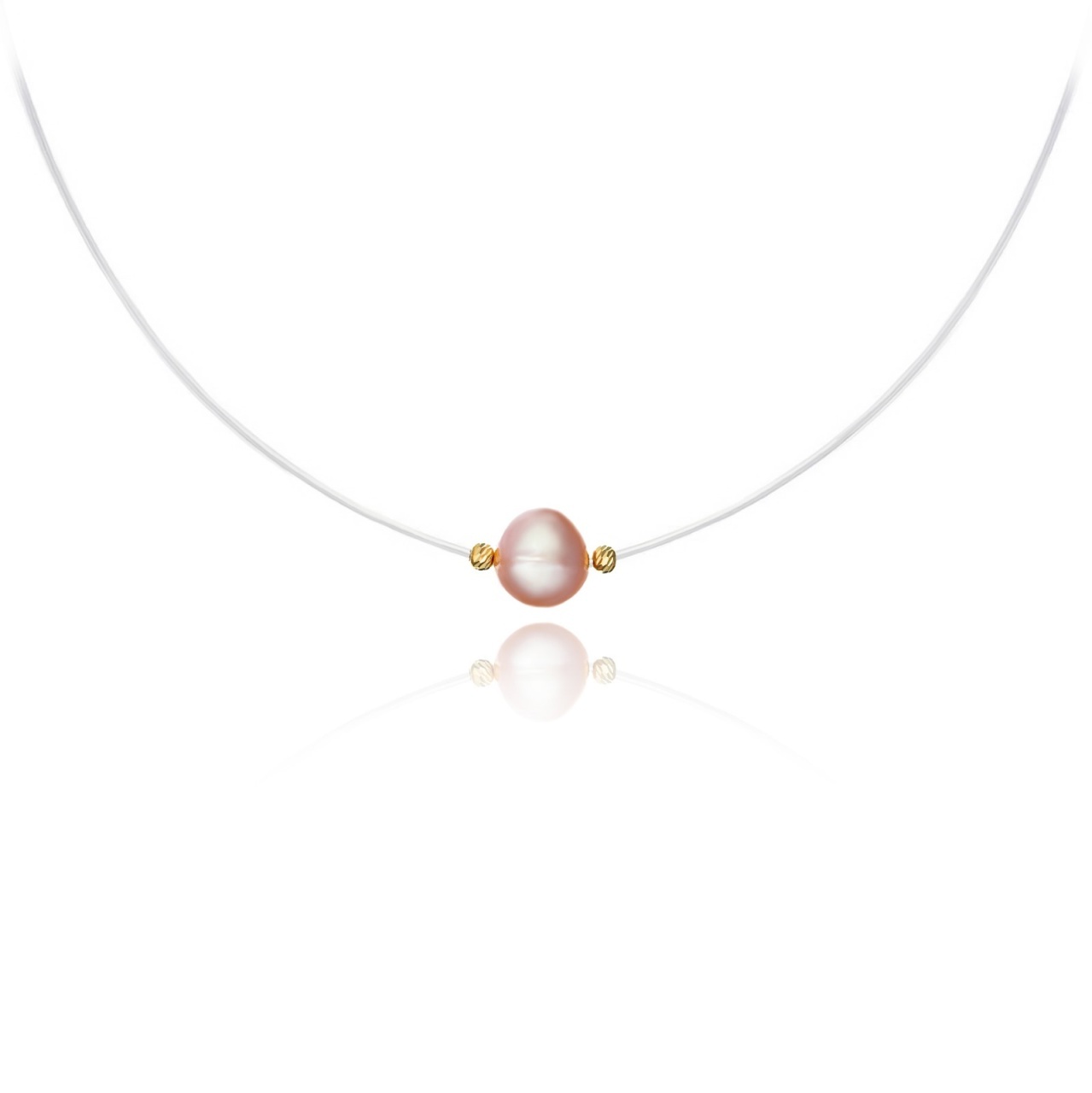 Colier Rose cu fir transparent și 2 biluțe din AUR 14k