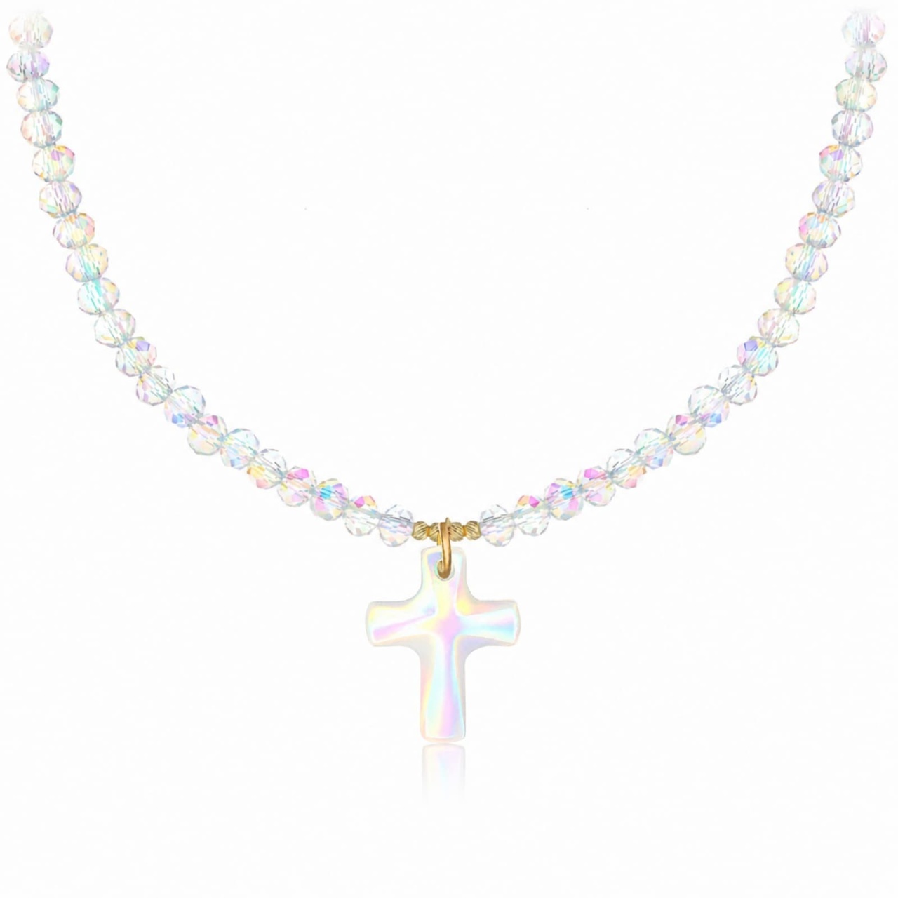 Colier Shiny Cross din AUR 14K și Cristale Iridescente