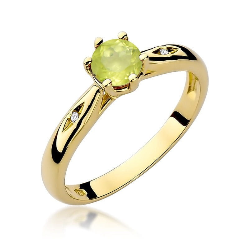 Inel Aur 14K cu Peridot 0.60 ct si Diamante Naturale 0.01 ct