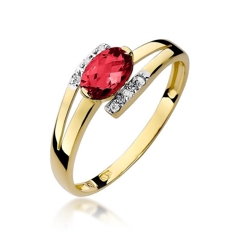 Inel Aur 14K cu Rubin 0.60 ct si Diamante Naturale 0.05 ct