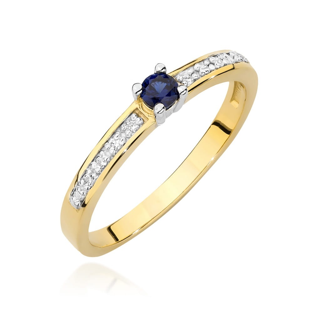 Inel Aur 14K cu Safir 0.15 ct si Diamante Naturale 0.05 ct
