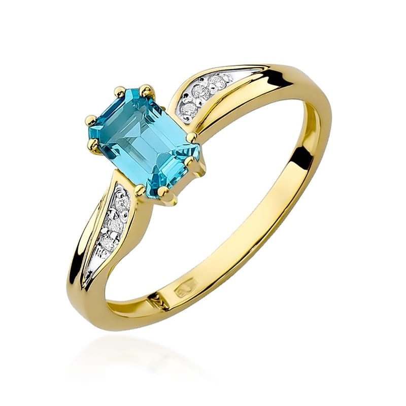 Inel Aur 14K cu Topaz Swiss 0.65 ct si Diamante Naturale 0.03 ct