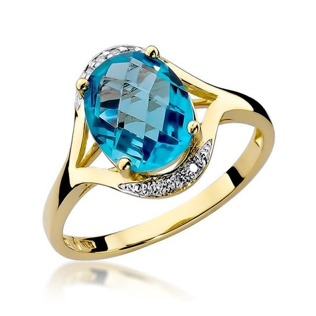 Inel Aur 14K cu Topaz Swiss 3.00 ct si Diamante Naturale 0.04 ct
