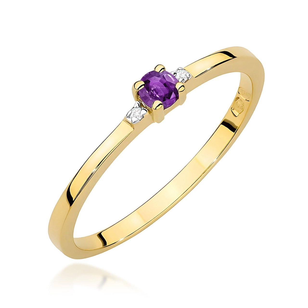 Inel Aur 9K cu Ametist 0.10 ct si Diamante Naturale 0.01 ct