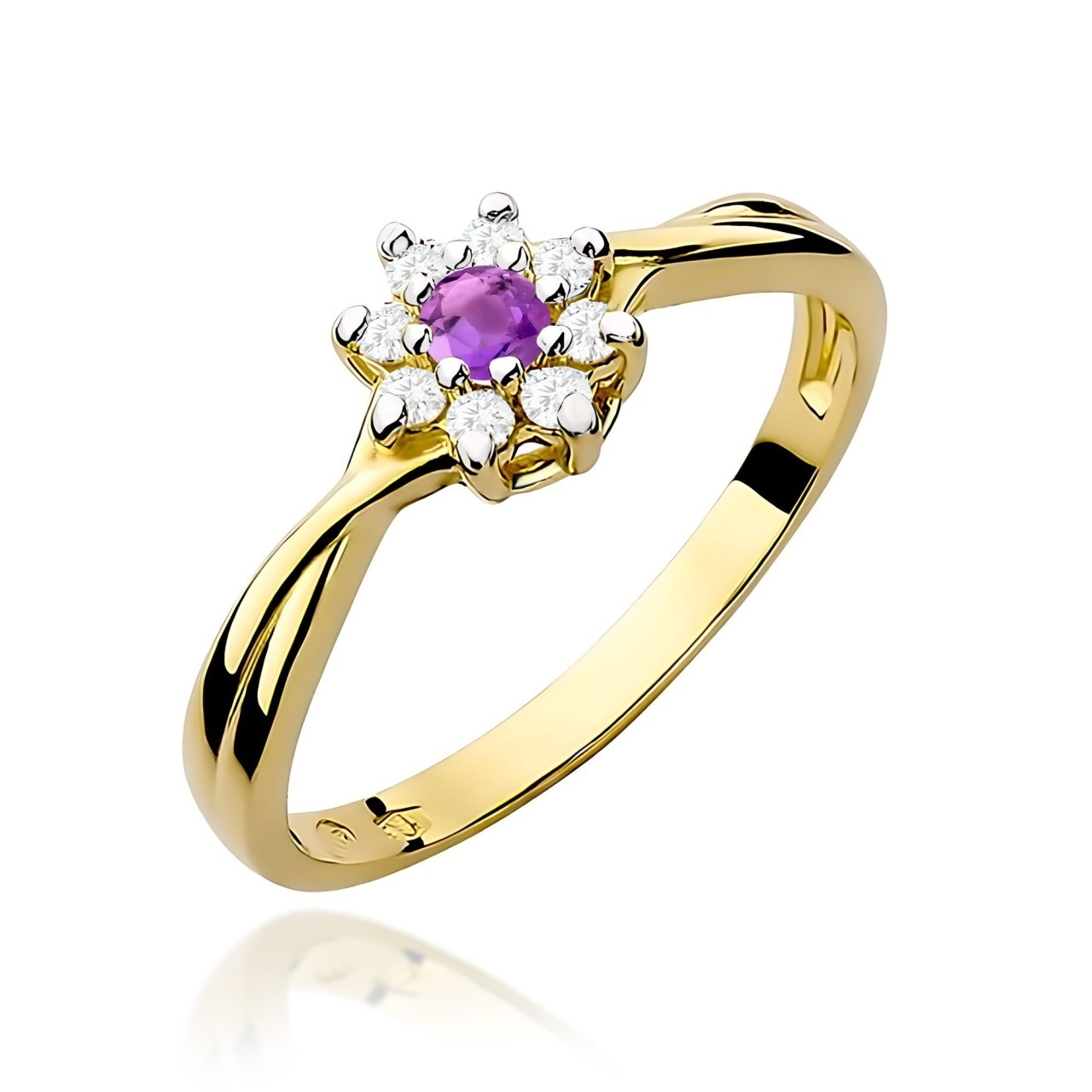 Inel Aur 9K cu Ametist 0.10 ct si Diamante Naturale 0.12 ct