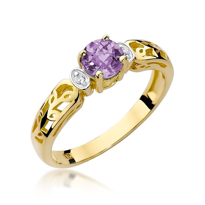 Inel Aur 9K cu Ametist 0.50 ct si Diamante Naturale 0.02 ct