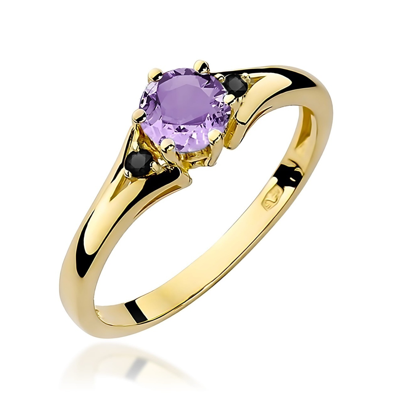 Inel Aur 9K cu Ametist 0.50 ct si Diamante Naturale Negre 0.03 ct