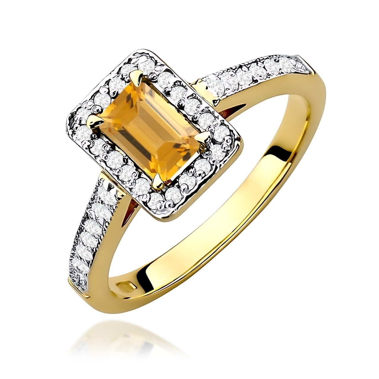 Inel Aur 9K cu Citrin 0.60 ct si Diamante Naturale 0.22 ct