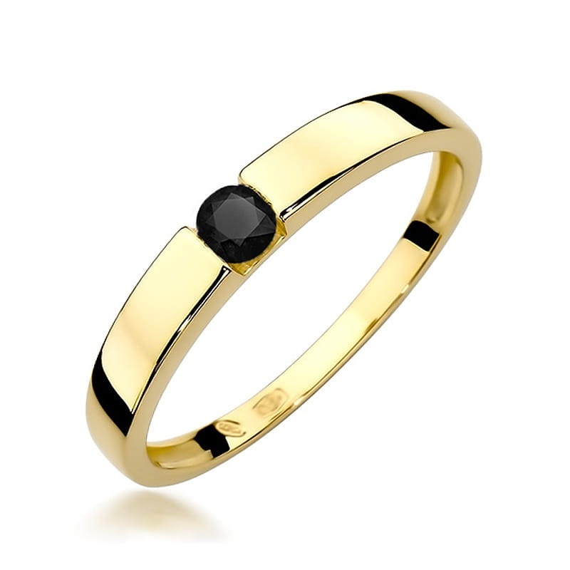 Inel Aur 9K cu Diamant Natural Negru 0.12 ct