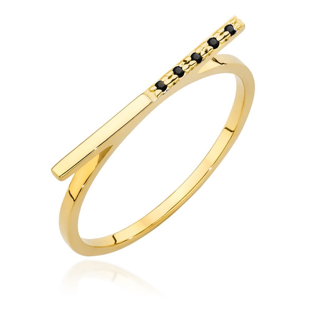 Inel Aur 9K cu Diamante Naturale Negre 0.03 ct